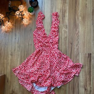 Boho Backless Red Floral Romper